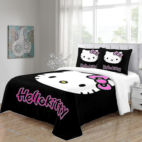 Hello Kity Sengetøj Anime Pudebetræk 3d Print Mikrofiber Bomuld Sengetøj Til Piger Børn single 135x210CM