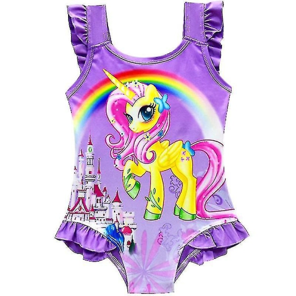 Barn Flickor Unicorn Ruffle Body Badkläder Baddräkt i ett stycke Strandkläder Purple 5-6 Years