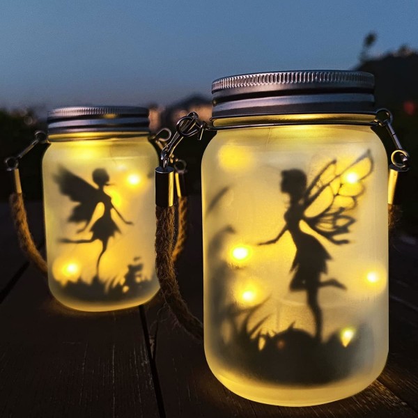 2 Pack Fairy Solar Lantern Outdoor, Puutarhakoristeet Vedenpitävät riippuvat himmeät purkkivalot