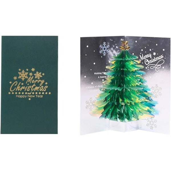 Joulukortti, 3D Pop Up -joulukuusen onnittelukortit, laserleikattu kortti kirjekuorella Hauskoja joulukortteja uudenvuodenlahja Green 1pcs