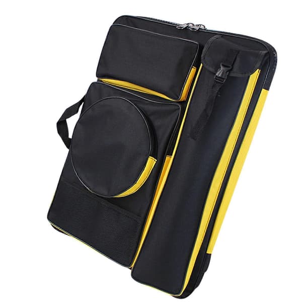 A4 Kunstmappe, Kunstnertaske, Stor Bæretaske til Tegnebræt Black Yellow