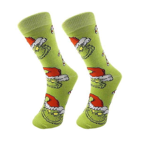 Jul The Grinch Par Sokker Mænd Kvinder Xmas Mid Calf Novelty Sokker Vinter Varm Strikkede Strømper Gave B