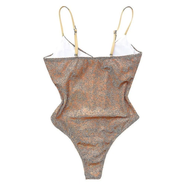 Dam Glitter Baddräkt Push Up -piece Badkläder Sparkly Beachwear Baddräkt Gold L