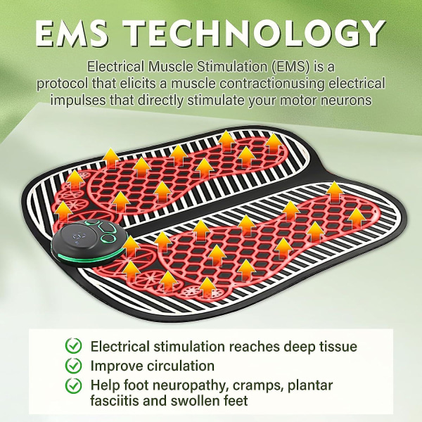 Ems fotmassageapparat, elektriska fotmassageapparater med 8 lägen 19 intensiteter, hopfällbar bärbar elektrisk massagematta för smärta och cirkulation Upgrade Remote