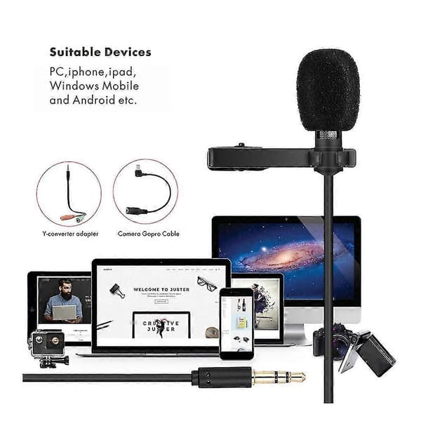 Mikrofon Mini Lapel Lavalier Clip-on Mic Kondensor Ljudinspelning för Telefon