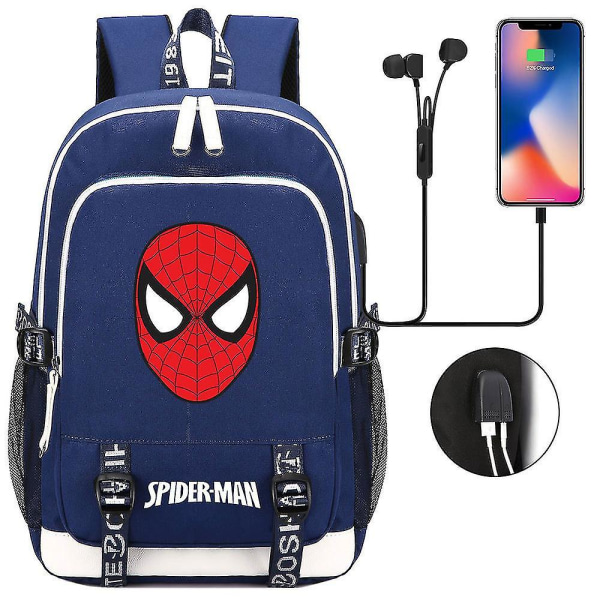 Spiderman USB Reseryggsäck för bärbar dator för pojkar, flickor, barn - perfekt för skolan, böcker och tonåringar - trendig väska för studenter, män, kvinnor 2