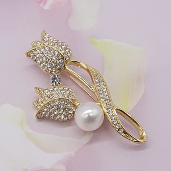 Tulpan dam blombroschnål Kristall strass pärla eleganta smycken dam broscher och nålar Modesmycken slagnålar