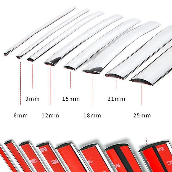 6/9/12/15/18/21/25mm Universal Auto Självhäftande Dörr Krom Listformning Dekoration Bumper Protector Trim Tejp Bildekaler| | 3M 9mm