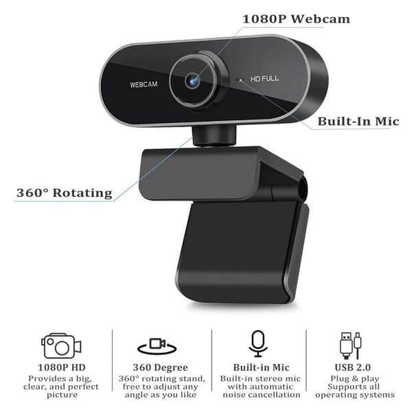 Webcam med mikrofon, Full HD 1080P Webcam Videokamera til