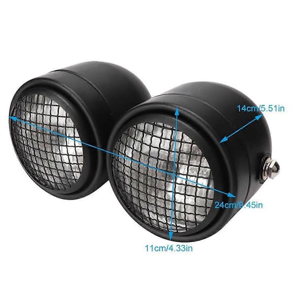 Universal Motorcykel 8,5 tommer Jern Front Dobbelt Dobbelt Rund Forlygte Lampe Sort Gitter Hvid