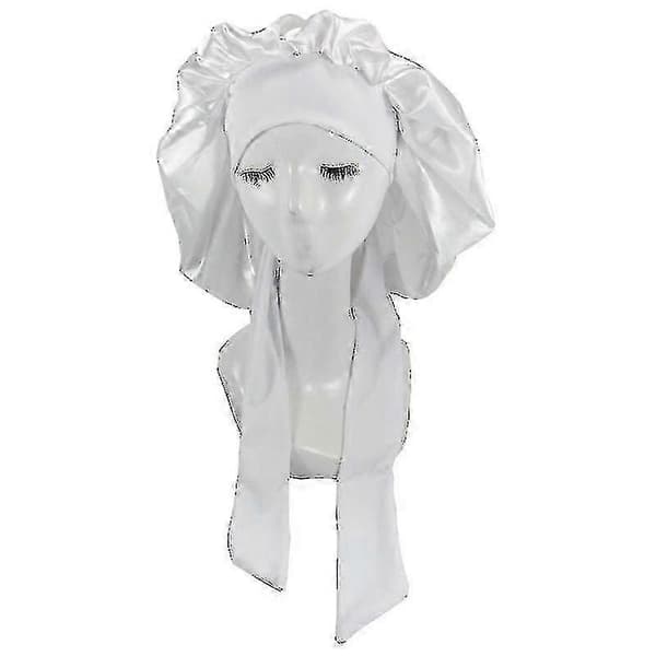 Silke Bonnet Satin Bonnet Til At Sove Bonnet Med Bindebånd Nattesøvn Hætte N White