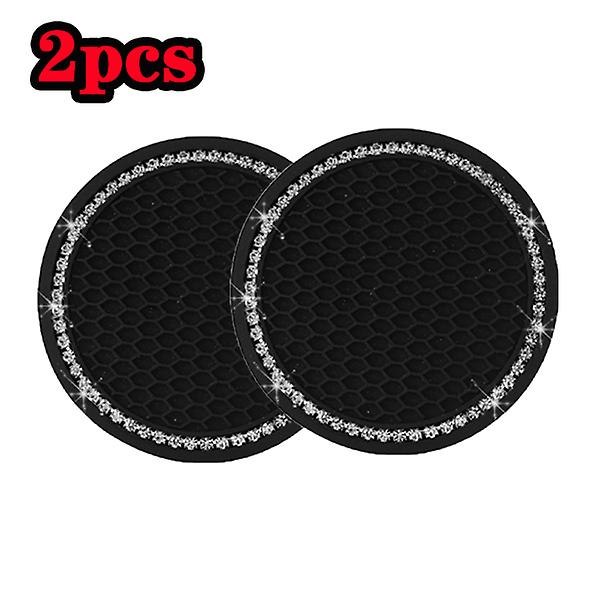 Bilkoppholder 2stk Rosa Innsats Coaster Bling Rhinestone Sklisikre matter Biler Universal Interiørtilbehør For Kvinner| | 2pcs black