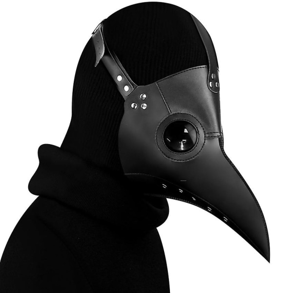 Pest Doctor Black Death Mask Lær Halloween Steampunk Pu Carnival Cosplay Voksen De Peste Brillemaske for voksne Grim Reaper FH65015BK