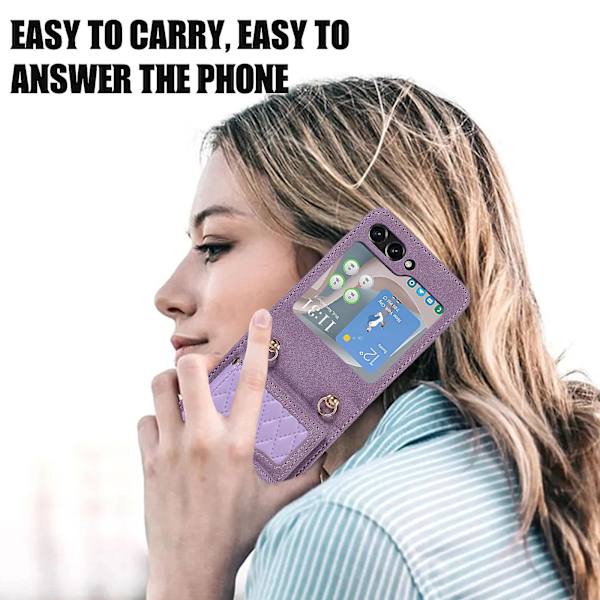 Crossbody Wallet phone case Samsung Galaxy Z Flip 5 -puhelimelle korttipidikkeen hihnanauhalla Purple