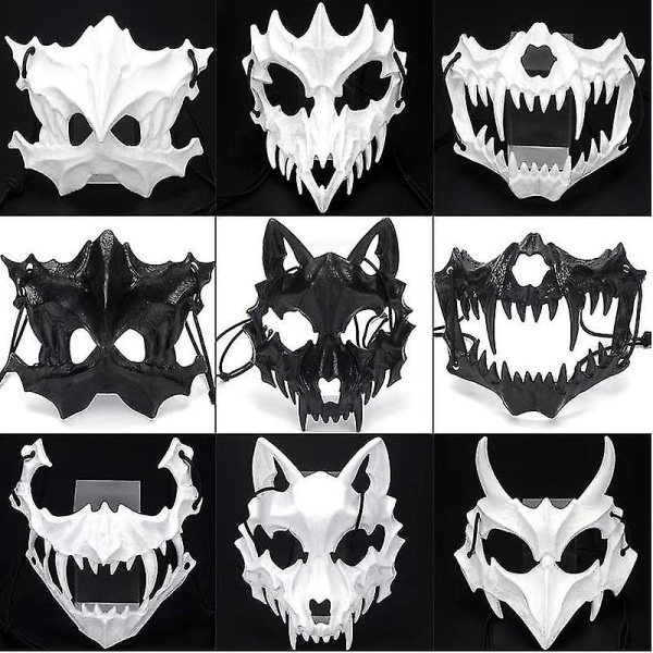 Japansk maske til voksne - Harpiks Halvt ansigt Hvidt kranie Skræmmende rædselsmasker - Cosplay Kostumefest Halloween Dekorativt Rollespil