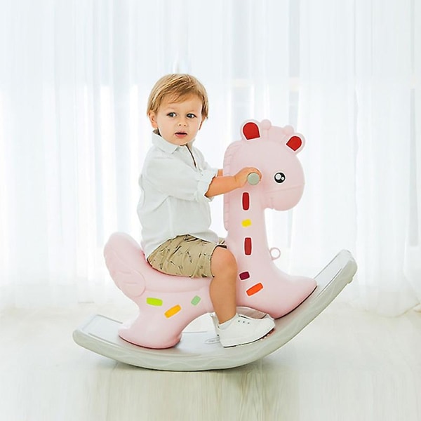 Børn Giraf Gyngeheste Fortykkelse Plast Baby Indendørs Balancestol Pink