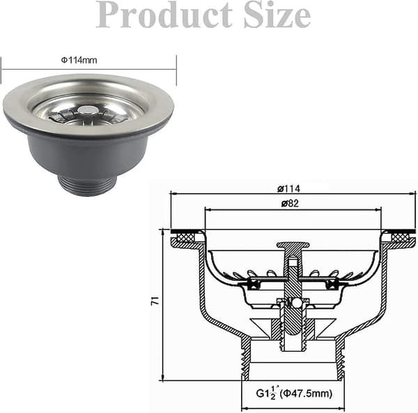 Diskho-samling 114mm Rostfritt Stål Kökshandfat Korg Sil Plug Avfall 1\"