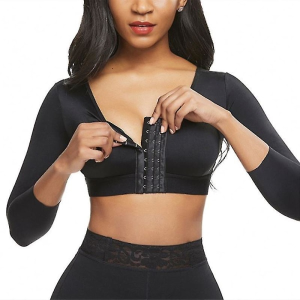 Dame Shapewear 3/4 ærmer Arm Shaper Front lukning Kompression BH Post Surgery Posture Corrector Tank Top (xiatian) BLACK L