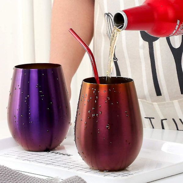 2 stk Vinglass Rustfritt Stål Stemløst Vinglass Til Reise Purple