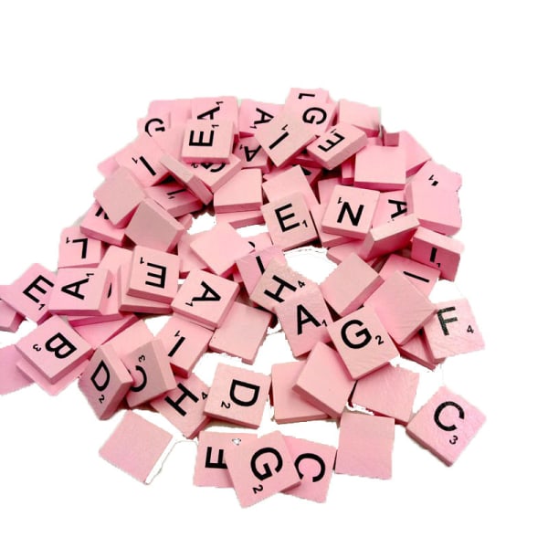 100 träplattor svarta bokstäver siffror för hantverk Trä alfabet Pink