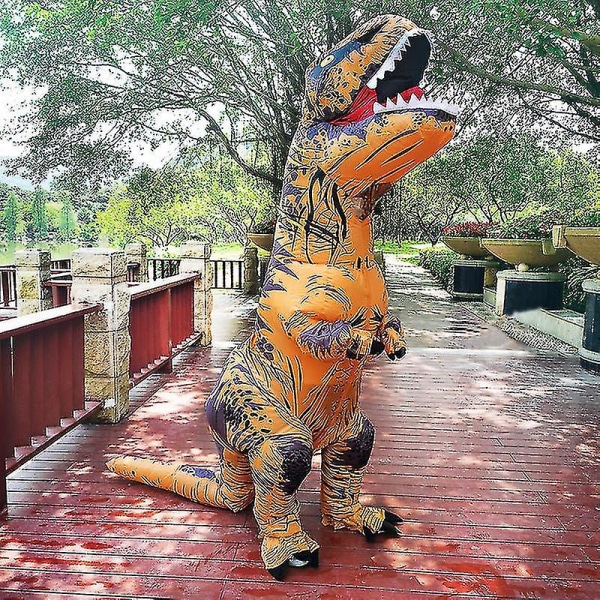 Heta uppblåsbara dinosauriekostymer kostymklänning T-rex Anime Party Cosplay brown Adult 150-195cm