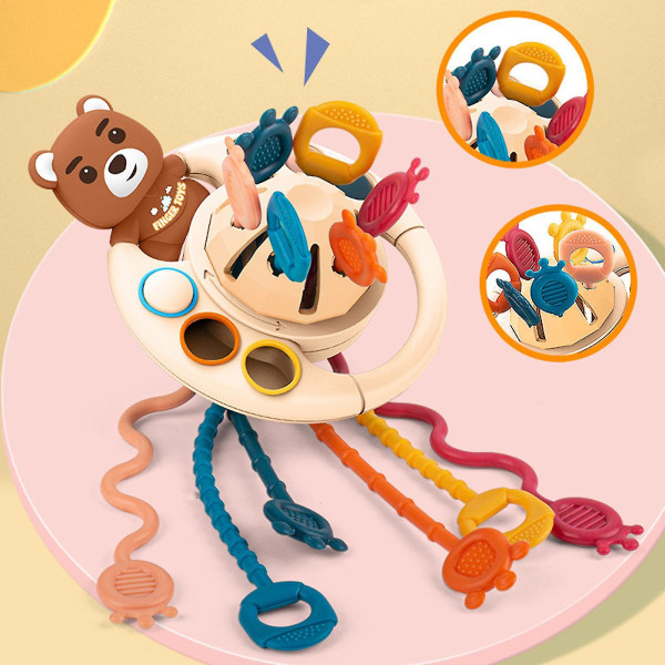 Baby Ufo livsmedelsklassad silikon dragsnöre aktivitetsleksak, sensoriska leksaker för småbarn pink bear