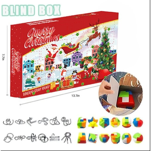 2022 Jul Adventskalender Hjärngåta Pussel Nedräkningskalender Julpresentförpackning Stor Utmaning Leksaker för Tonåringar Barn Vuxna