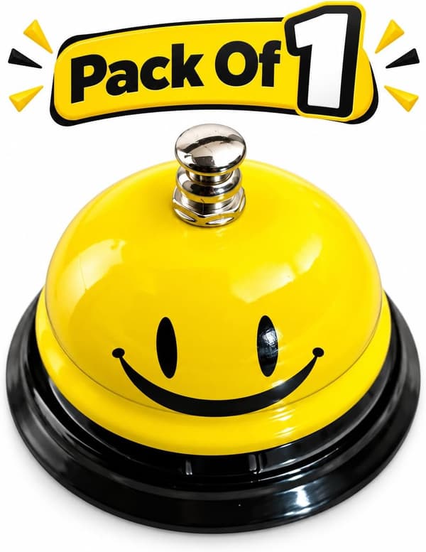 Smiley Face Serviceklocka, gul diskklocka för receptioner, kontor, butiker, 1-pack