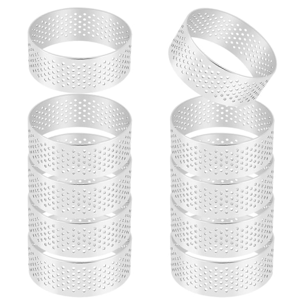 10 kpl 5 cm ruostumattomasta teräksestä valmistettuja piirakkarenkaita, lämmönkestäviä rei'itettyjä kakku-mousserenkaita, pyöreitä leivontatyökaluja Silver
