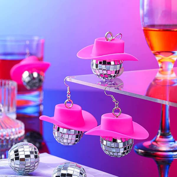 Diskokule øredobber Disko Sølv Speilkule Øredobber, øredobber og Diskokule Pannebånd Pink