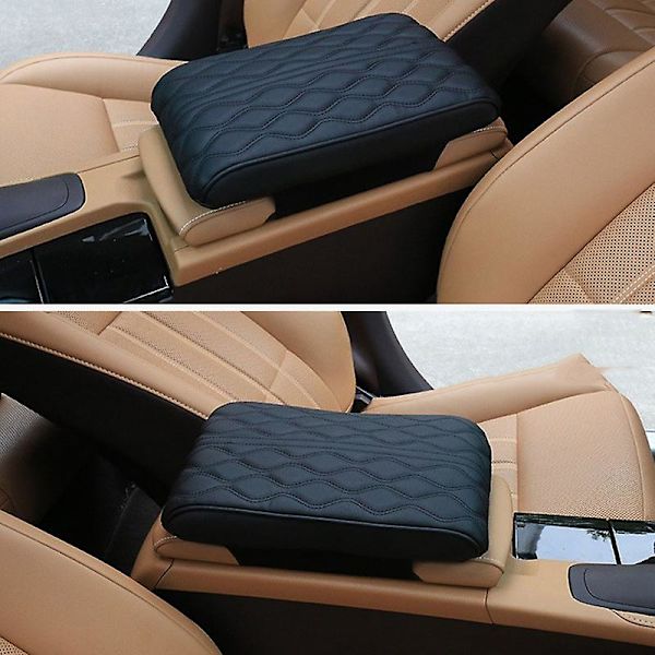 Wave Brodery Pu Leather Car Armstöd Matta Mittkonsol Armstödsskydd Kudde Autoarmstöd Förvaringsbox Cover Pad - Armstöd black