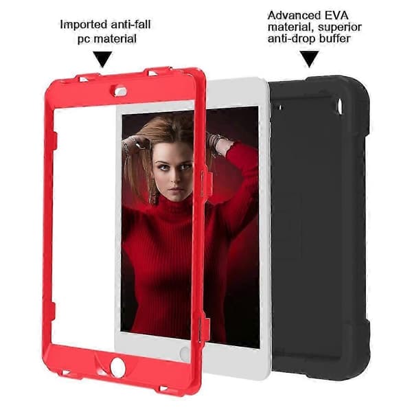 Högkvalitativt kompatibelt iPad 10.2 PC + silikon stötsäkert kombinationsfodral Black Red