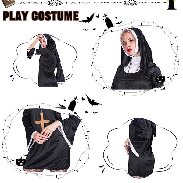 Halloween nonne-cosplay-kostume med hætte Multifunktionelt fest-cosplay-tøj Naughty Nun M