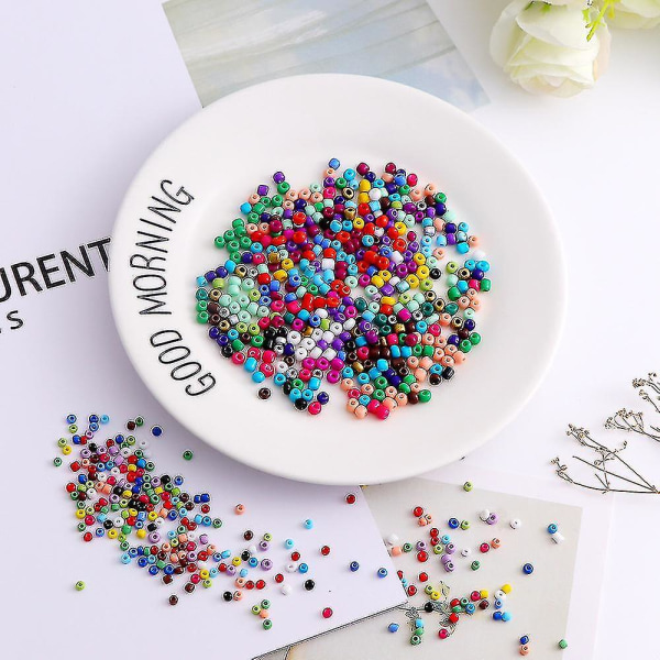 Glasperler i æske til børnearmbånd Diy Håndlavet perlemateriale 7500 3Mm Rice Beads