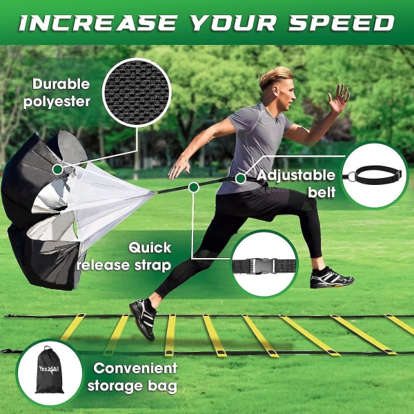 Ultimate Combo Agility Ladder set Speed ​​Agility Tikkaat 12 säädettävää puolta, 12 agilitykartiota ja 4 teräspuikkoa - mukana kantolaukku D  Combo Yellow