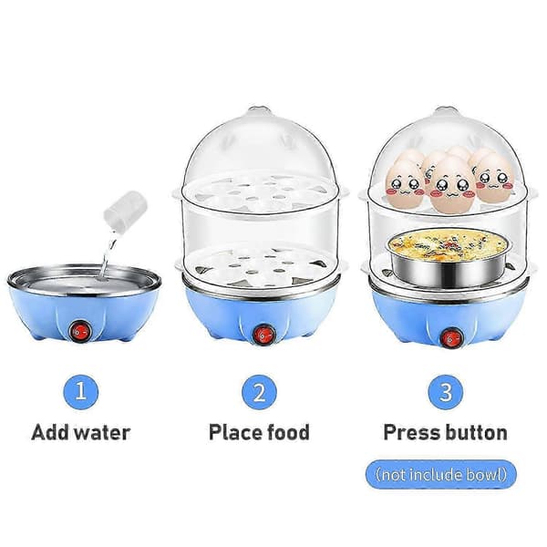 Dobbeltlags elektrisk eggkoker for 14 hardkokte egg, anti-tørr beskyttelse og 40m timer Blue Double Layer-US