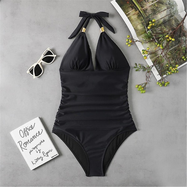 Baddräkt i ett stycke för kvinnor, grimma vadderad bikini Monokini baddräkt Baddräkt för badkläder Black XL