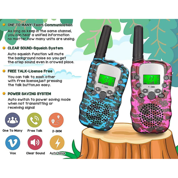 2st Barnkamouflage Walkie Talkie Mobil Handhållen Transceiver Highlight Telefon Radio Interphone 3km Minileksaker Presenter Pojke Flicka 2pcs Purple (1 Pair)