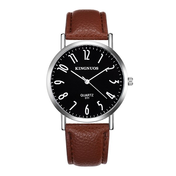 Simple Fashion Litchi mønster bælte vandtæt ur brown band black