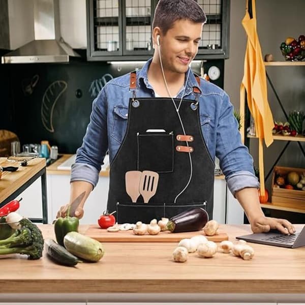 Kjøkkenforkle, arbeidsforkle, grillforkle, til grilling, restaurant, hage, grill, bar Black