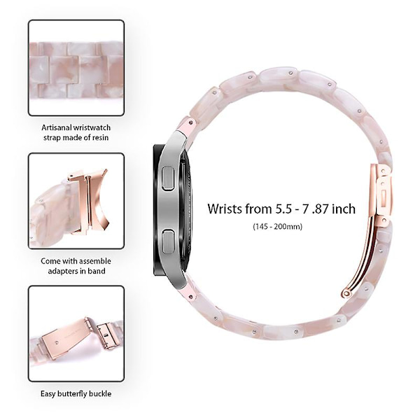 For Samsung Galaxy Watch 5 40mm / 44mm / Watch 5 Pro 45mm Resin Watch Band Rustfritt stålspennearmbånd Light Pink