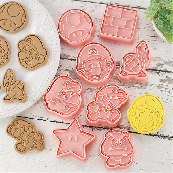 8 stk/sett Super Mario Bros Cartoon Cookie Cutters Former Pregede kakestempler Søtere former For kake Barn Bursdagsfest dekorasjon