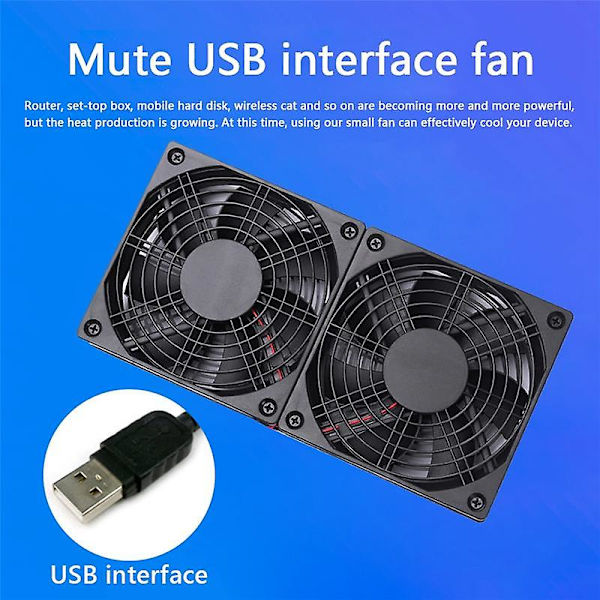 120mm 5v USB driven pc-router Dubbla fläktar med hastighetskontroll Hög luftflöde kylfläkt för router