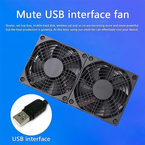 120mm 5v USB-driven PC Router Dubbla Fläktar Med Hastighetsregulator Högt Luftflöde Kylfläkt För Router