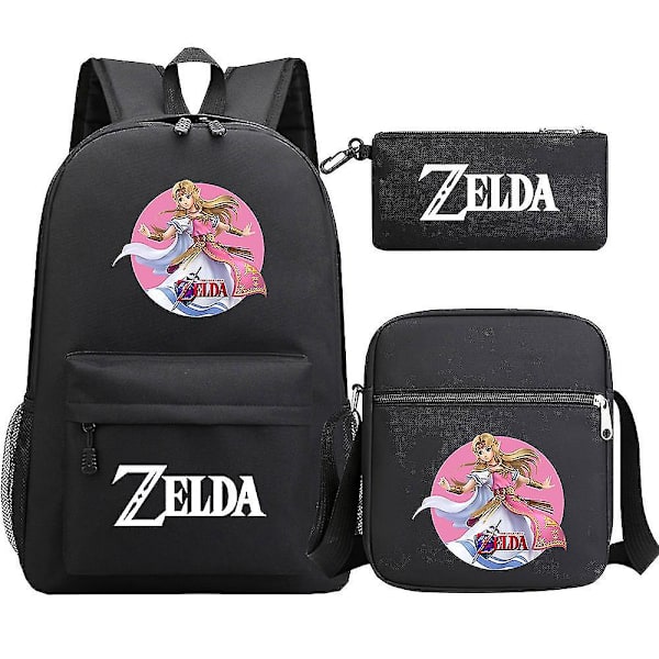"Kingdom of Zelda Tears" printed koululaukku, kolmiosainen: teini-ikäisen opiskelijan reppu + unisex olkapuku miehille ja naisille 6