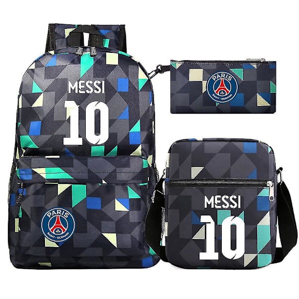 Messi Man -reppu - koululaukut teinitytöille, pojille - 3kpl kannettavat Casual Mochilas - naisten, miesten reppu 9