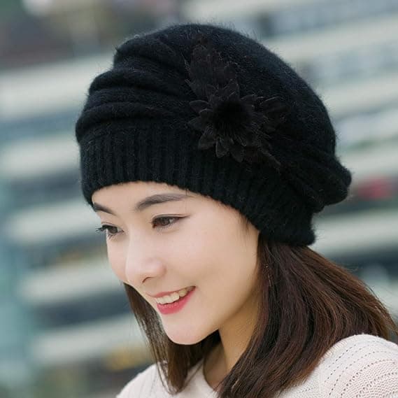 Dam Beanies Vinterhattar Dam Mode Dam Blomma Stickad Virkad Mössa Vinter Varma Mössa Barett Damhattar Vinter Varma