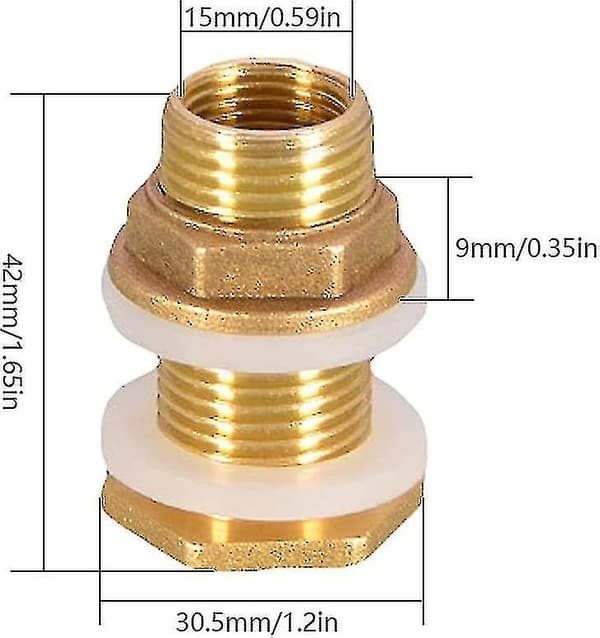 2 stk. Vandgennemgang 4,2 cm 1/2\" Messing Vandforbindelse