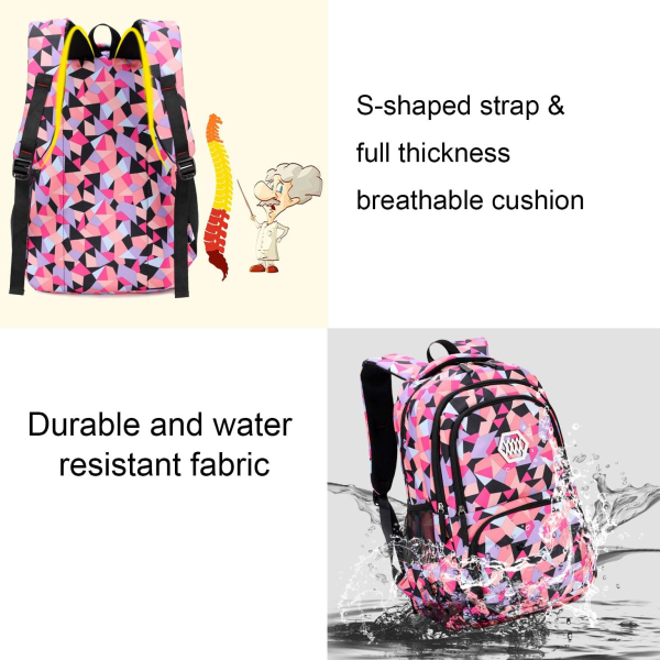 Pige geometrisk trykt Primary Junior High University Skoletaske Bogtaske Rygsæk (lilla, 35L) Purple 35 Liters