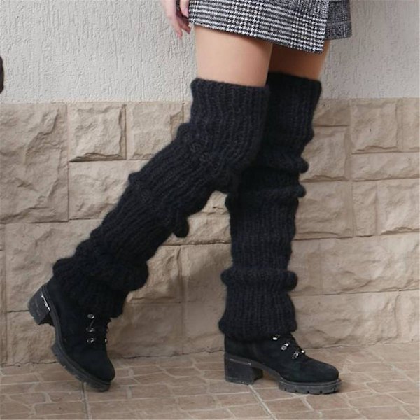 Damesokker Bein Varm Strikket Lang Boot Sokker Slouch Sokker Black